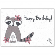 Bloom Your Message Bloeiwenskaart - Happy Birthday Raccoon Plantbare verjaardagskaart