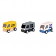 Plan Toys Bestelwagens (3j+) Set van 3 bestelwagens van rubberhout