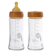 Hevea Planet Glazen Babyfles Natuurrubber - 250 ml (2) Set van 2 glazen babyflessen met natuurrubberen speen