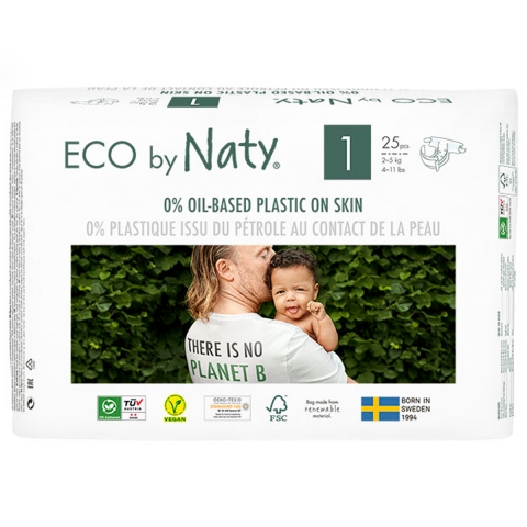 Ecologische Luiers 1 25 stuks wegwerpluiers - 2 tot 5 kg Naty - Kudzu eco webshop